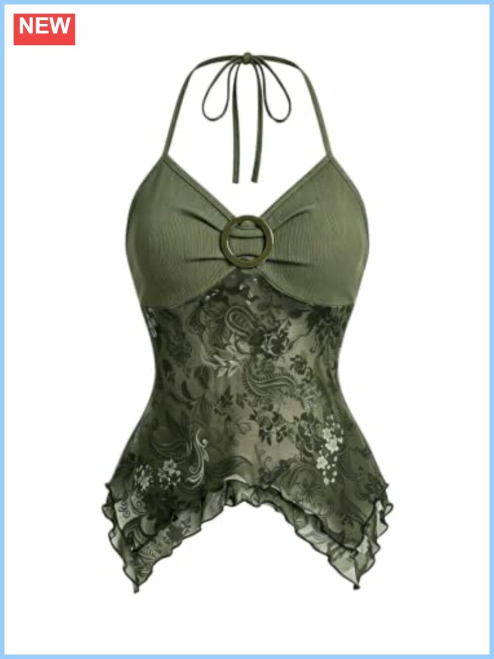 Y2K Halter Top Mesh Asymmetrical Going Out Shirt Whimsical Babydoll Top